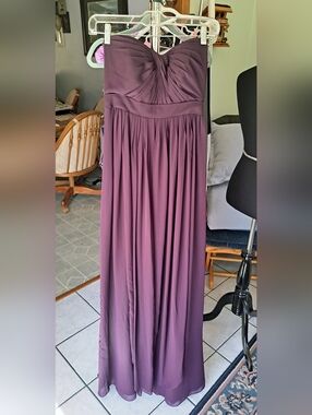 Jenny Yoo Strapless Plum Chiffon Gown